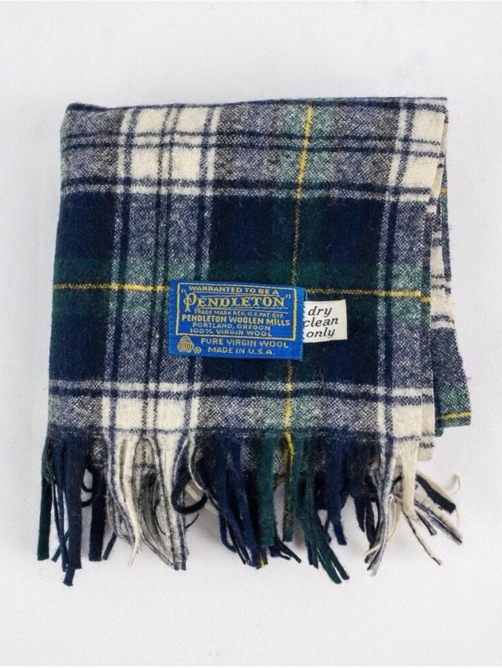 Pendleton Vintage Green Plaid Wool Scarf Unisex Men Women US